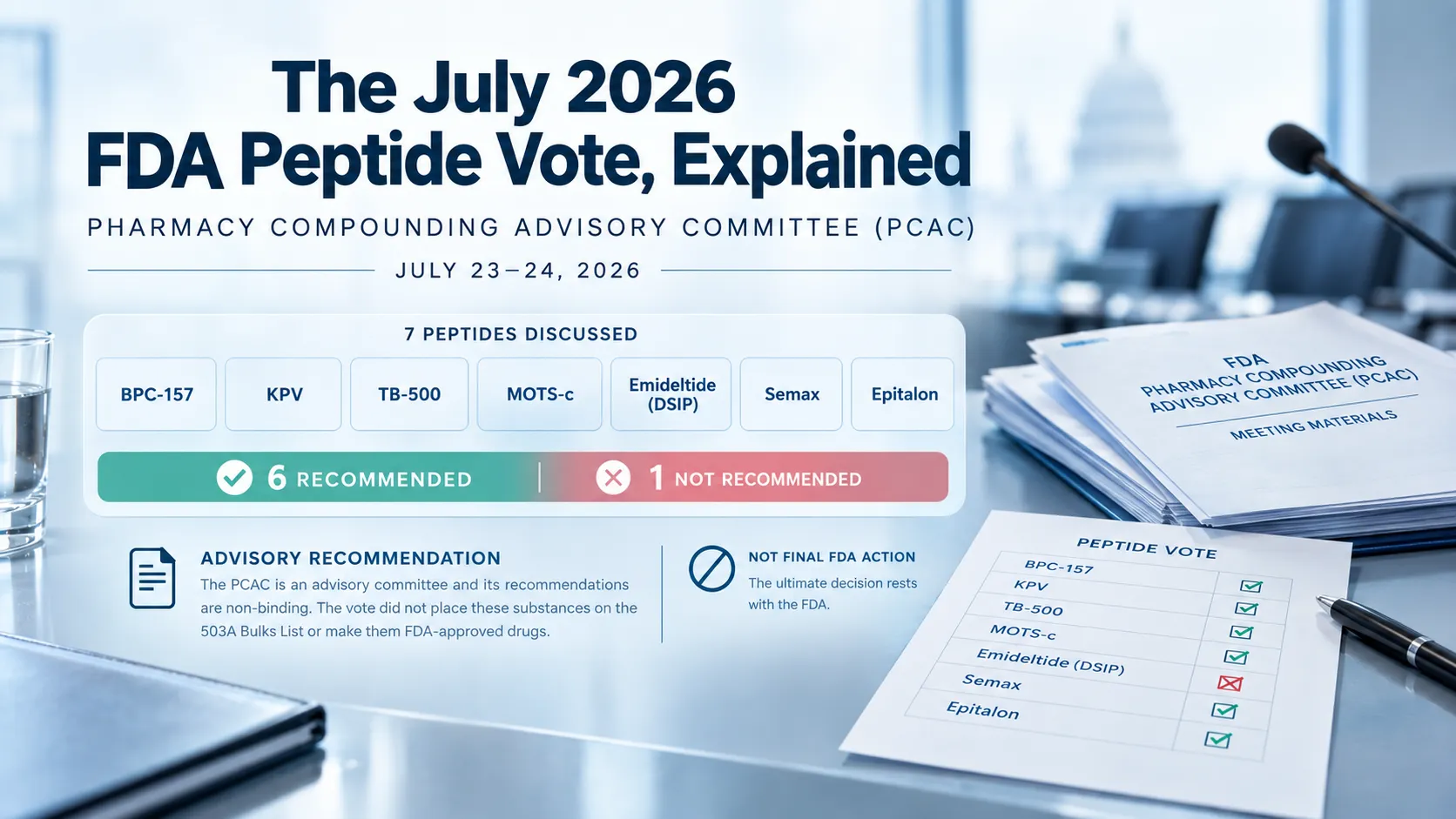 The July 2026 FDA Peptide Vote, Explained: What Changed and What Didn't