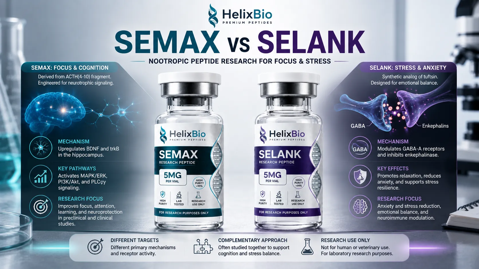 Semax vs Selank: Nootropic Peptide Research for Focus & Stress